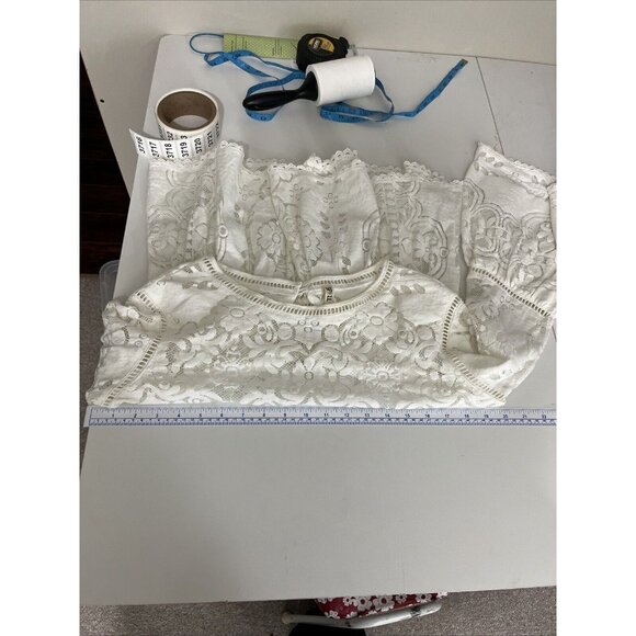 Spell (And the Gypsy) White Lace Empire Waist Boho Top w/ Bell Sleeves - Picture 12 of 14